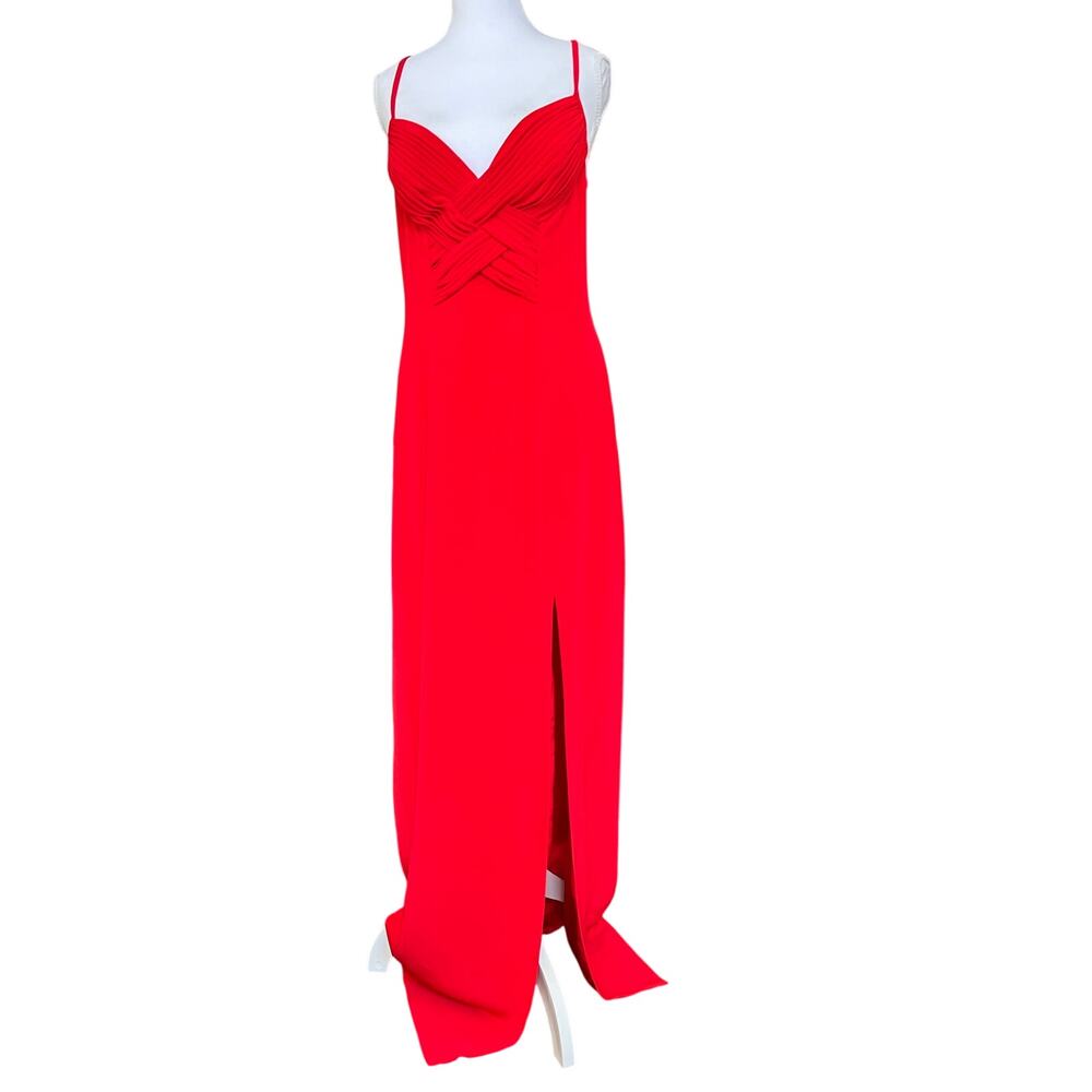 Lillie Rubin Raspberry Red Cross Back Maxi Gown Size 12 NWT Side Slit Dress